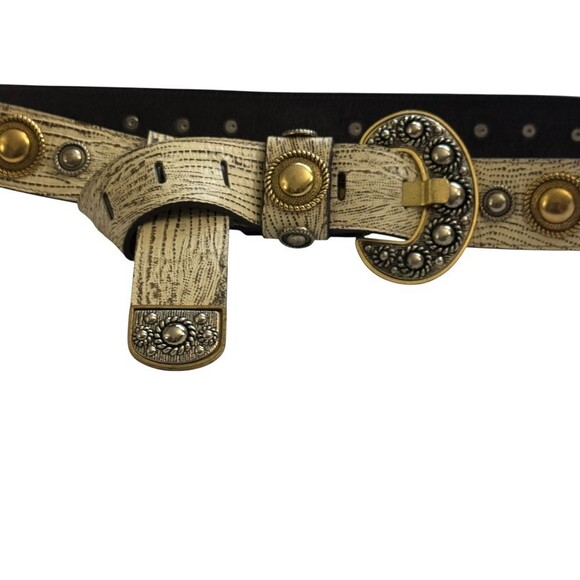 Leatherock vintage 90's Studded Western Belt Cream Lizard Leather Boho 27-33" - Picture 3 of 7